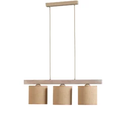 Lámpara colgante Forest, 3 luces, madera clara, yute color natural