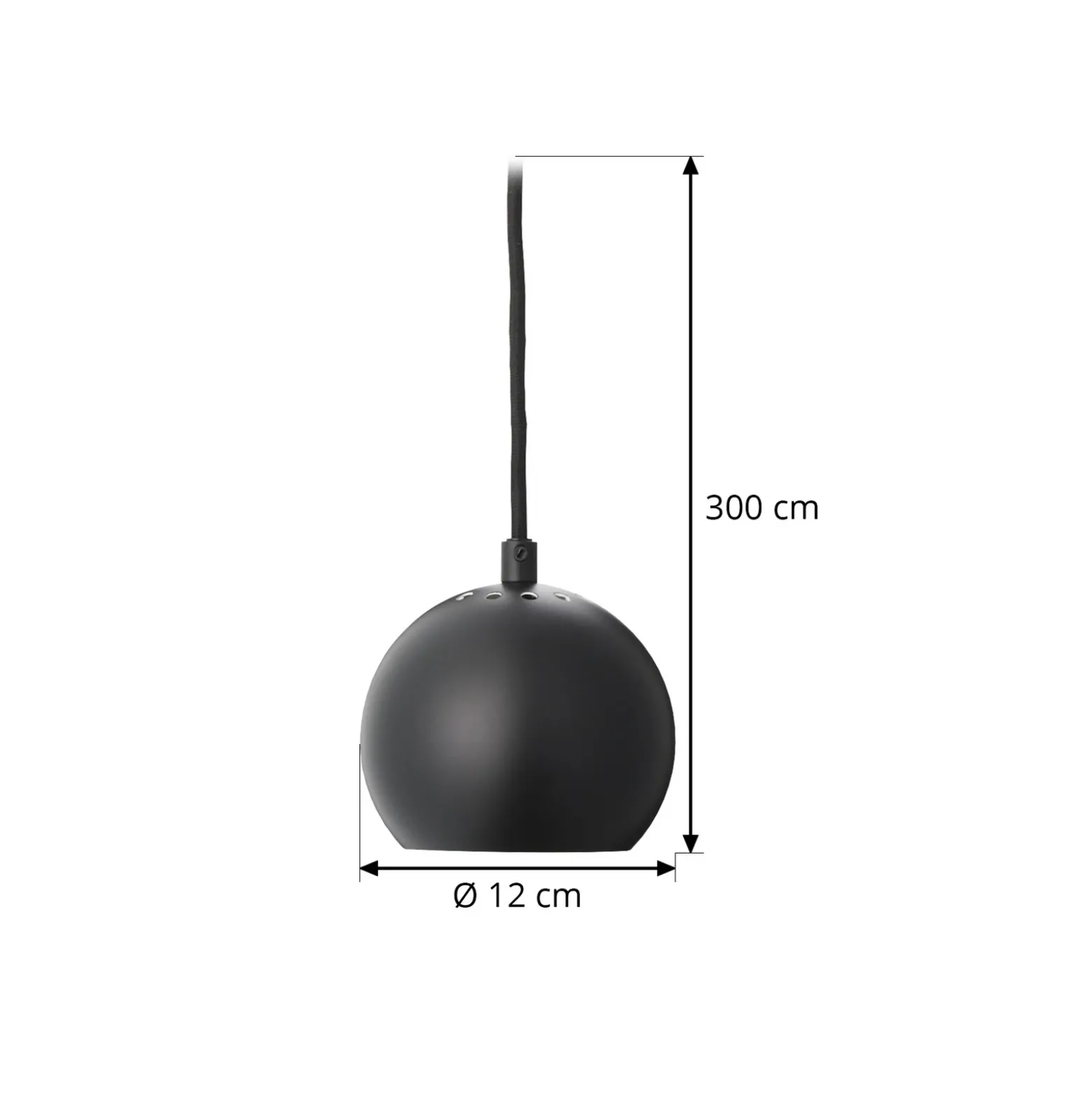 Lámpara colgante FRANDSEN Ball, negro mate, Ø 12 cm