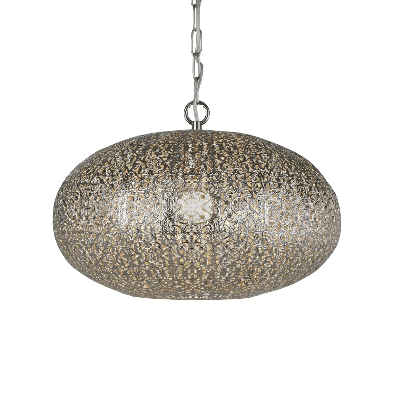 Lámpara colgante Fretwork, cromo mate, metal, Ø 39 cm, E27