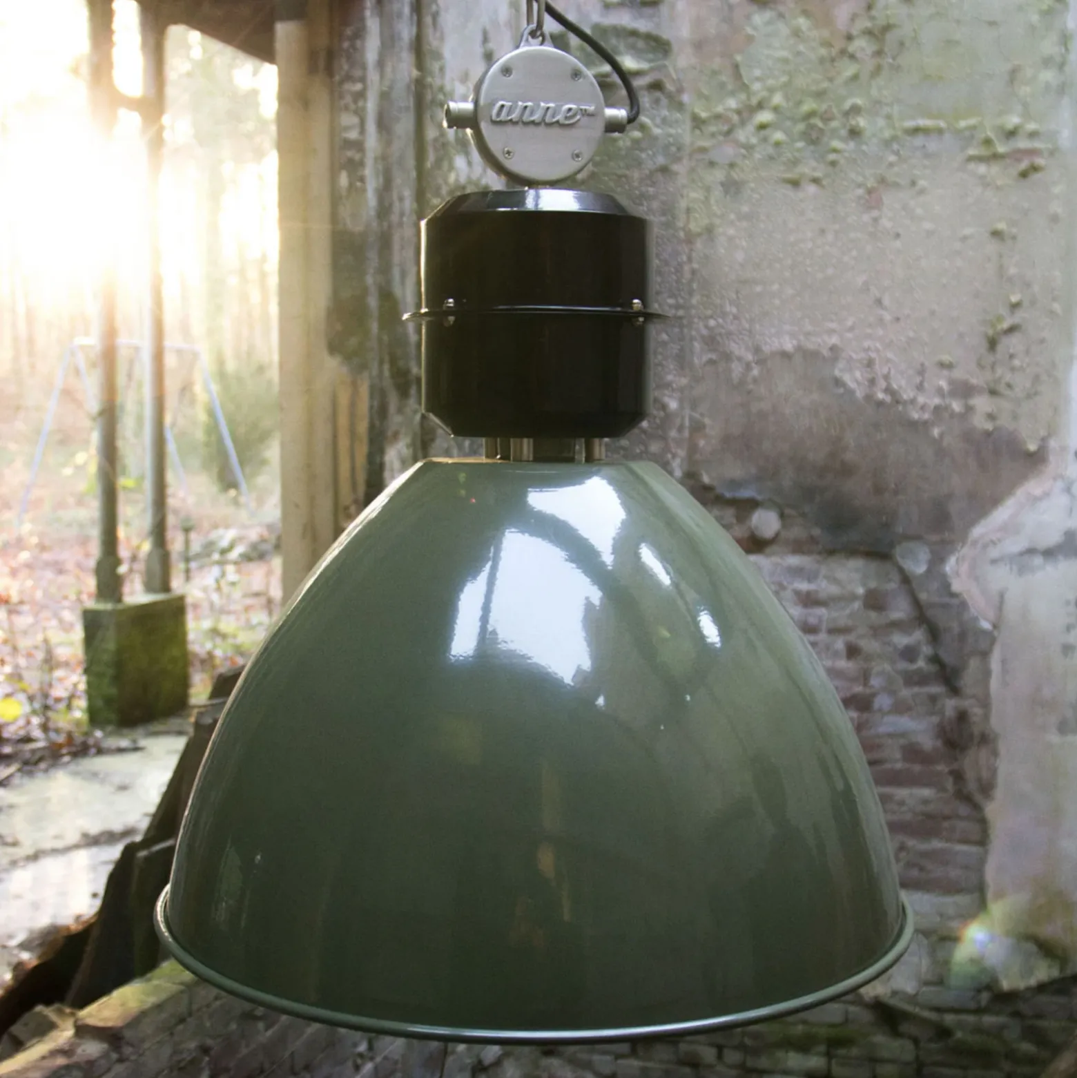 Lámpara colgante Frisk, verde oliva, Ø 50 cm, metal, E27