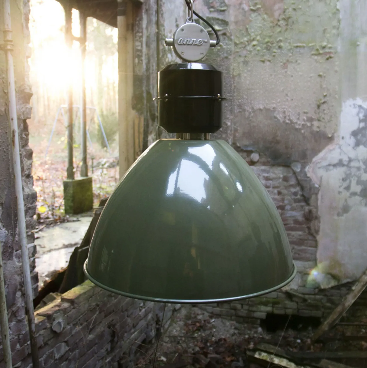 Lámpara colgante Frisk, verde oliva, Ø 50 cm, metal, E27