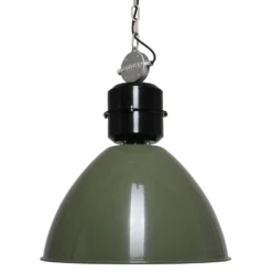 Lámpara colgante Frisk, verde oliva, Ø 50 cm, metal, E27