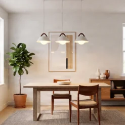 Lámpara colgante Funda, blanca, longitud 110 cm, 3 luces, metal/cristal