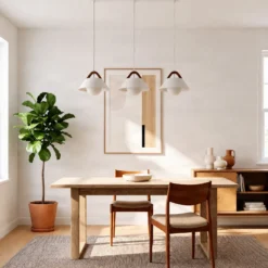 Lámpara colgante Funda, blanca, longitud 110 cm, 3 luces, metal/cristal