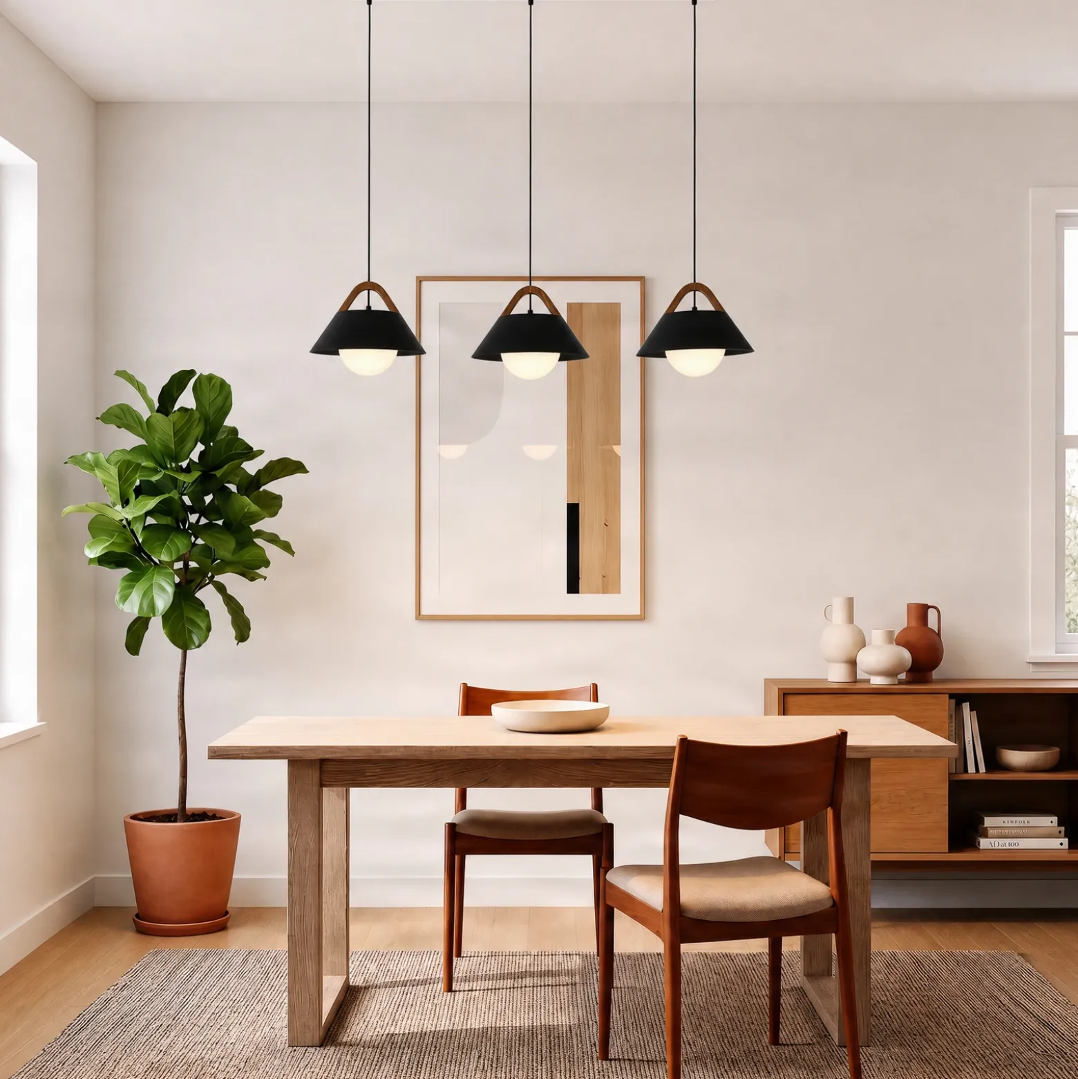 Lámpara colgante Funda, negra, longitud 110 cm, 3 luces, metal/cristal