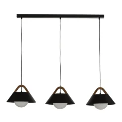 Lámpara colgante Funda, negra, longitud 110 cm, 3 luces, metal/cristal