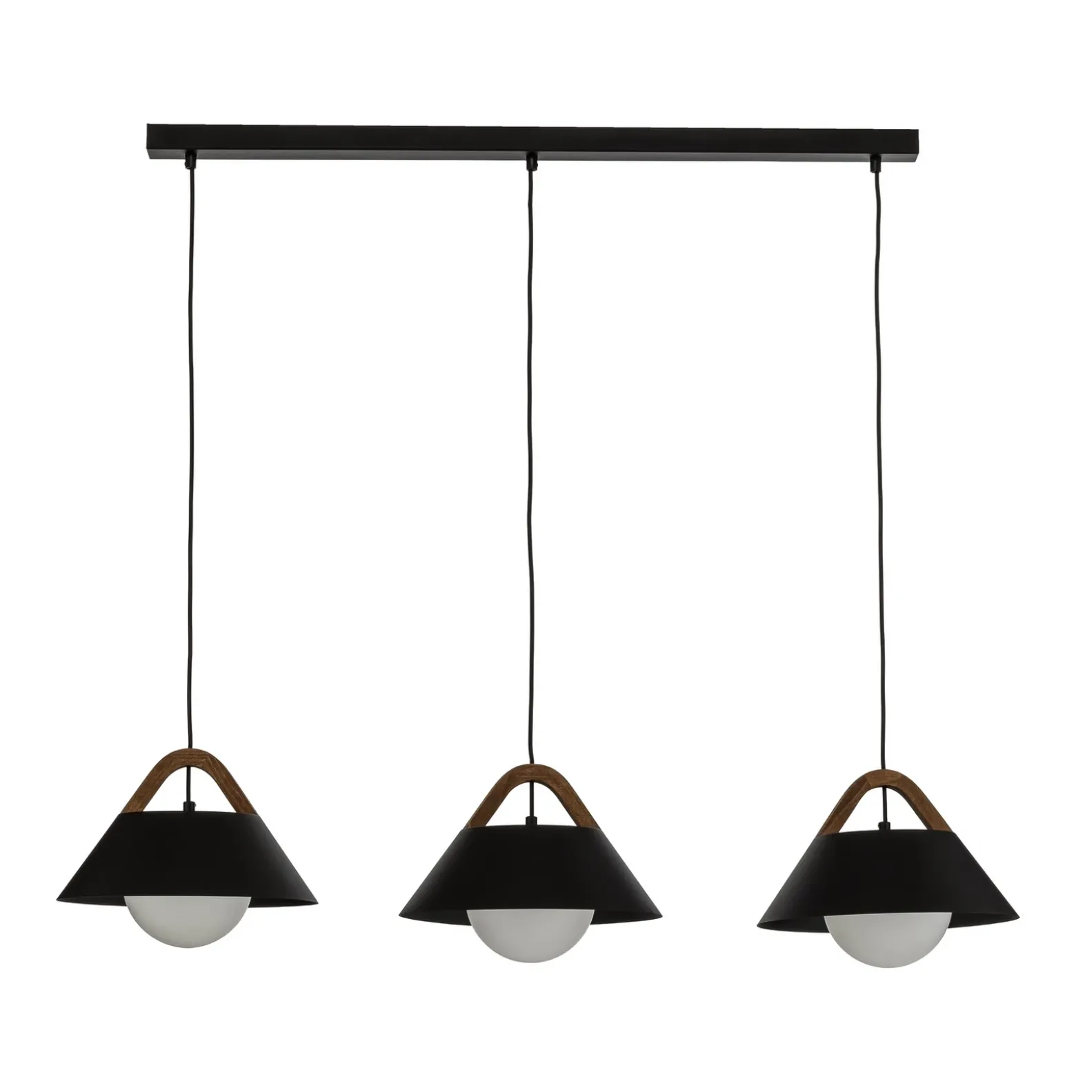 Lámpara colgante Funda, negra, longitud 110 cm, 3 luces, metal/cristal
