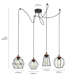 Lámpara colgante Galaxy con cuatro pantallas tipo jaula