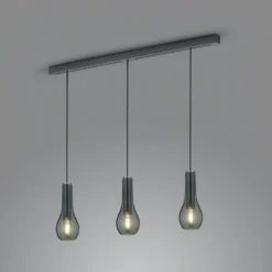 Lámpara colgante Gara, vidrio humo, 3 luces