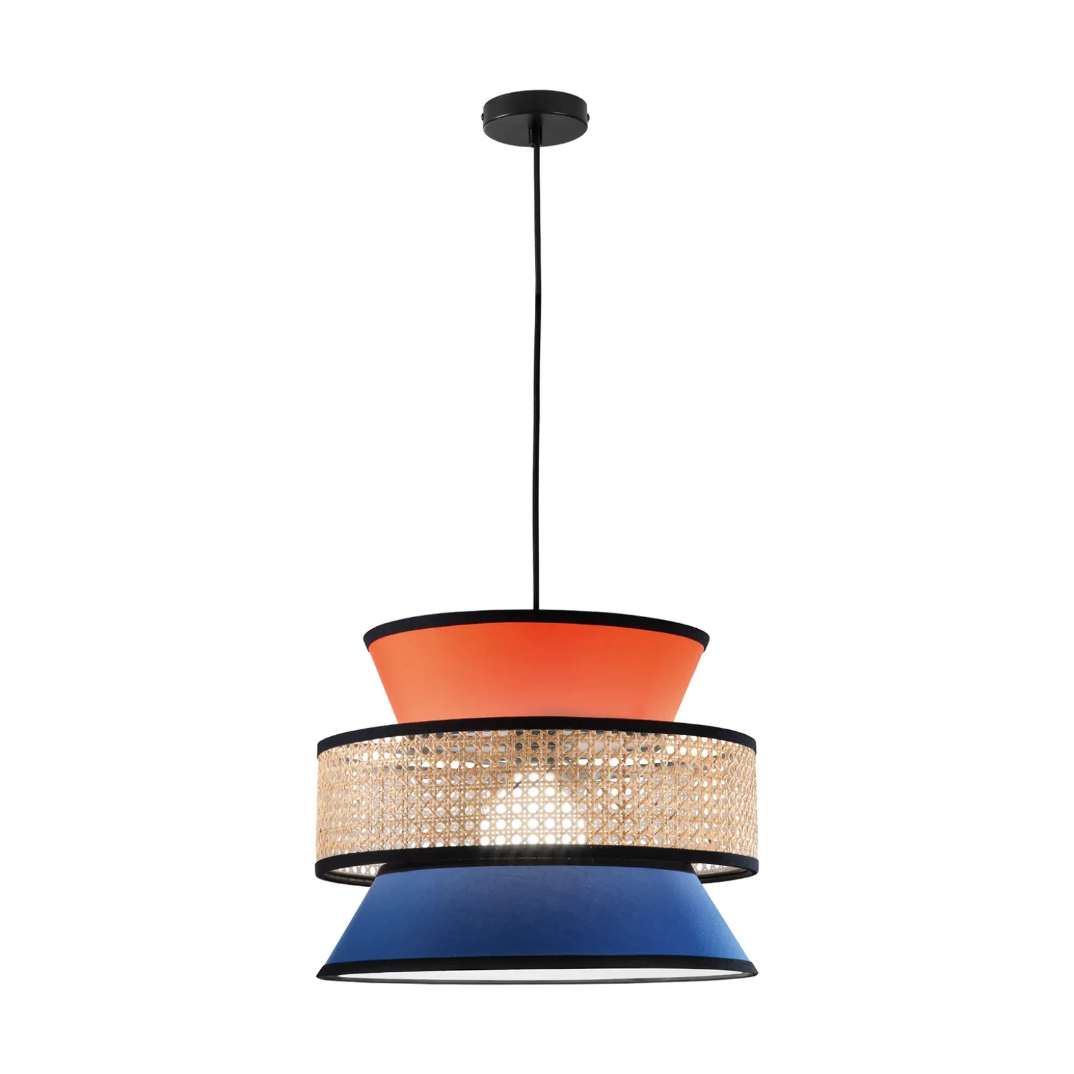Lámpara colgante Gazebo, naranja/azul/natural, Ø 40 cm, tela/ratán