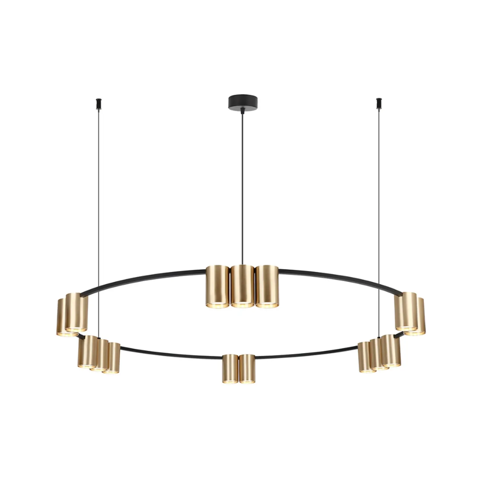 Lámpara colgante Genesis, aluminio, negro/dorado, 15 x GU10, Ø 100 cm