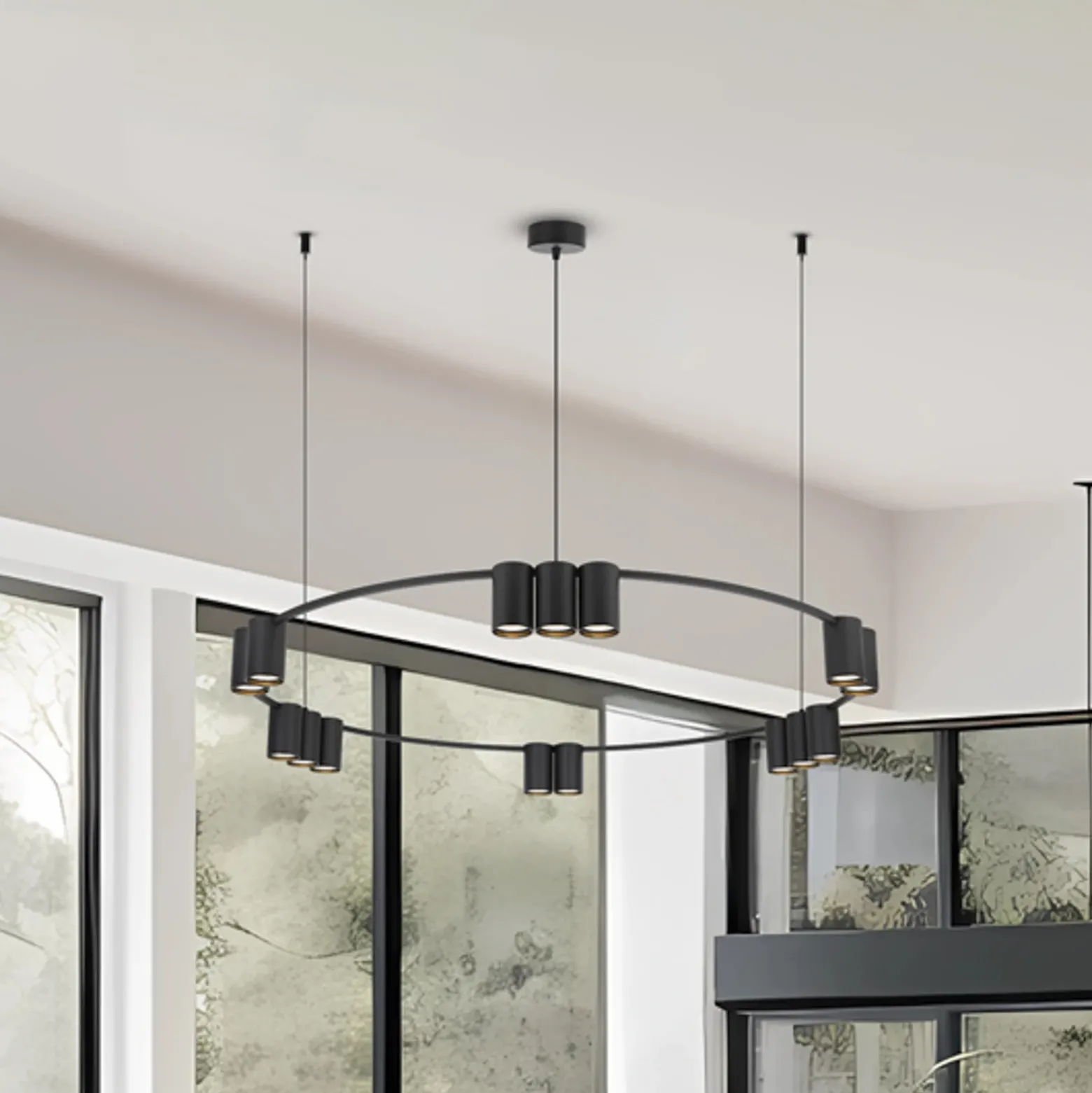 Lámpara colgante Genesis, aluminio, negro, 15 x GU10, Ø 100 cm