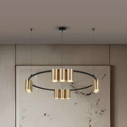 Lámpara colgante Genesis, aluminio, negro/dorado, 10 x GU10, Ø 60 cm