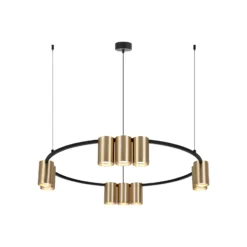 Lámpara colgante Genesis, aluminio, negro/dorado, 10 x GU10, Ø 60 cm