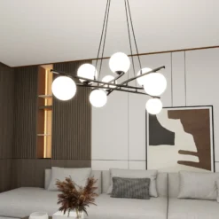 Lámpara colgante Glassy, cristal opalino, 100 cm, 8 luces, cruzadas