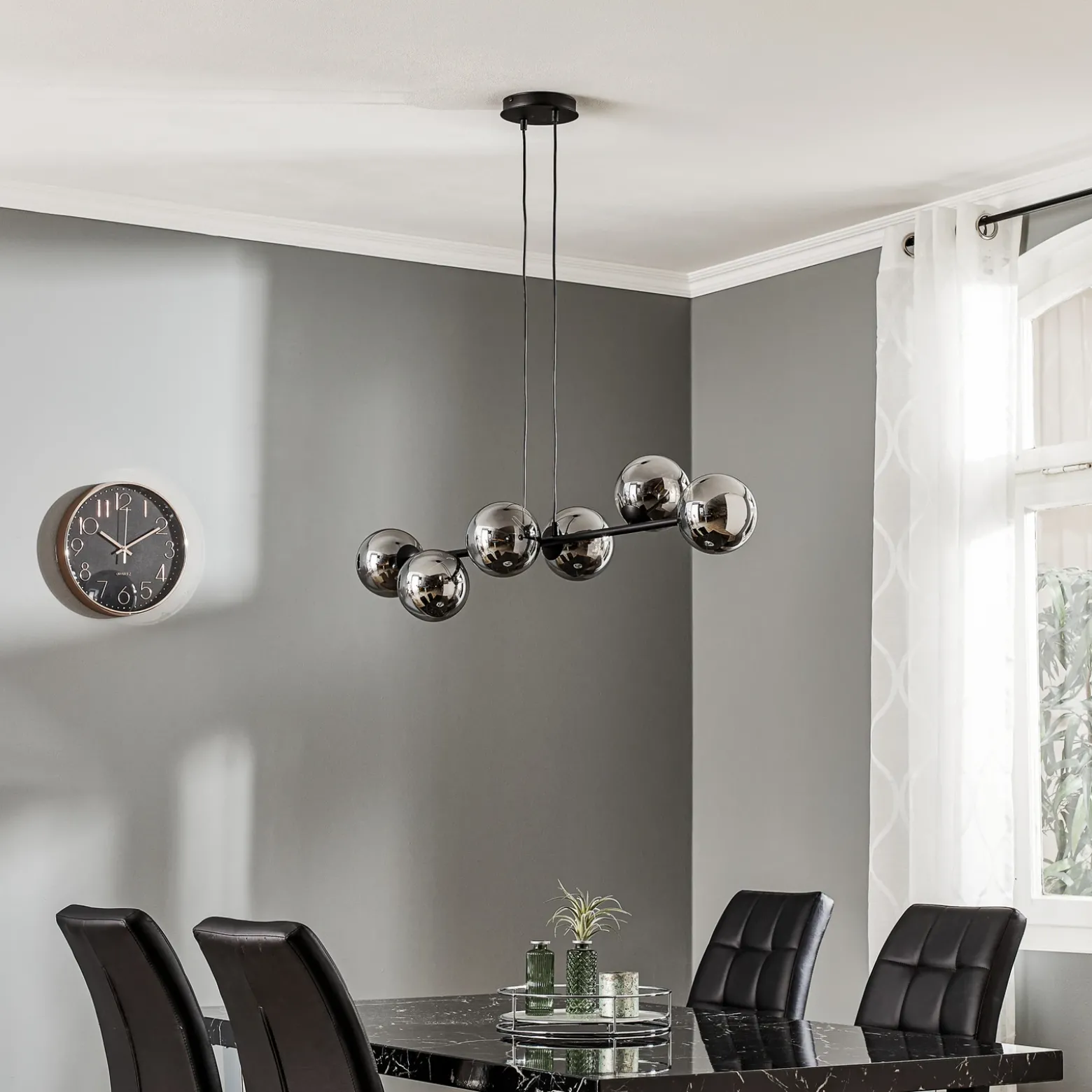 Lámpara colgante Glassy, 6 luces, negro, grafito, cristal, 110 cm