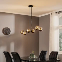 Lámpara colgante Glassy, 6 luces, negro, grafito, cristal, 110 cm