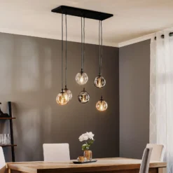 Lámpara colgante Glassy, 6 luces, grafito/ámbar/transparente, vidrio, 75 cm