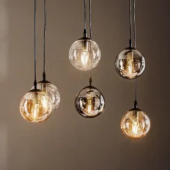 Lámpara colgante Glassy, 6 luces, grafito/ámbar/transparente, vidrio, 75 cm