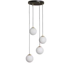 Lámpara colgante Glassy, 4 luces, redonda, negro/ópalo