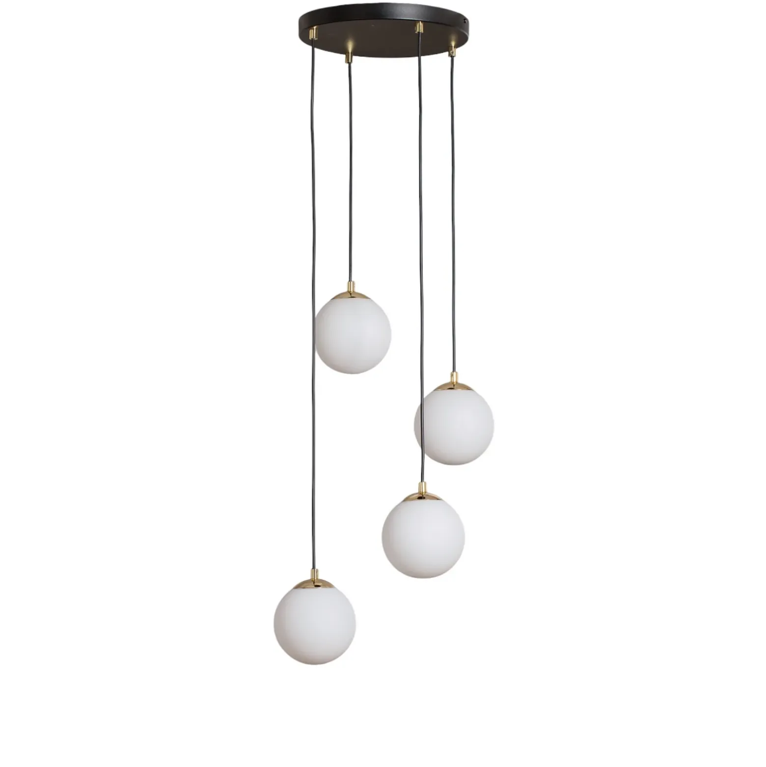 Lámpara colgante Glassy, 4 luces, redonda, negro/ópalo