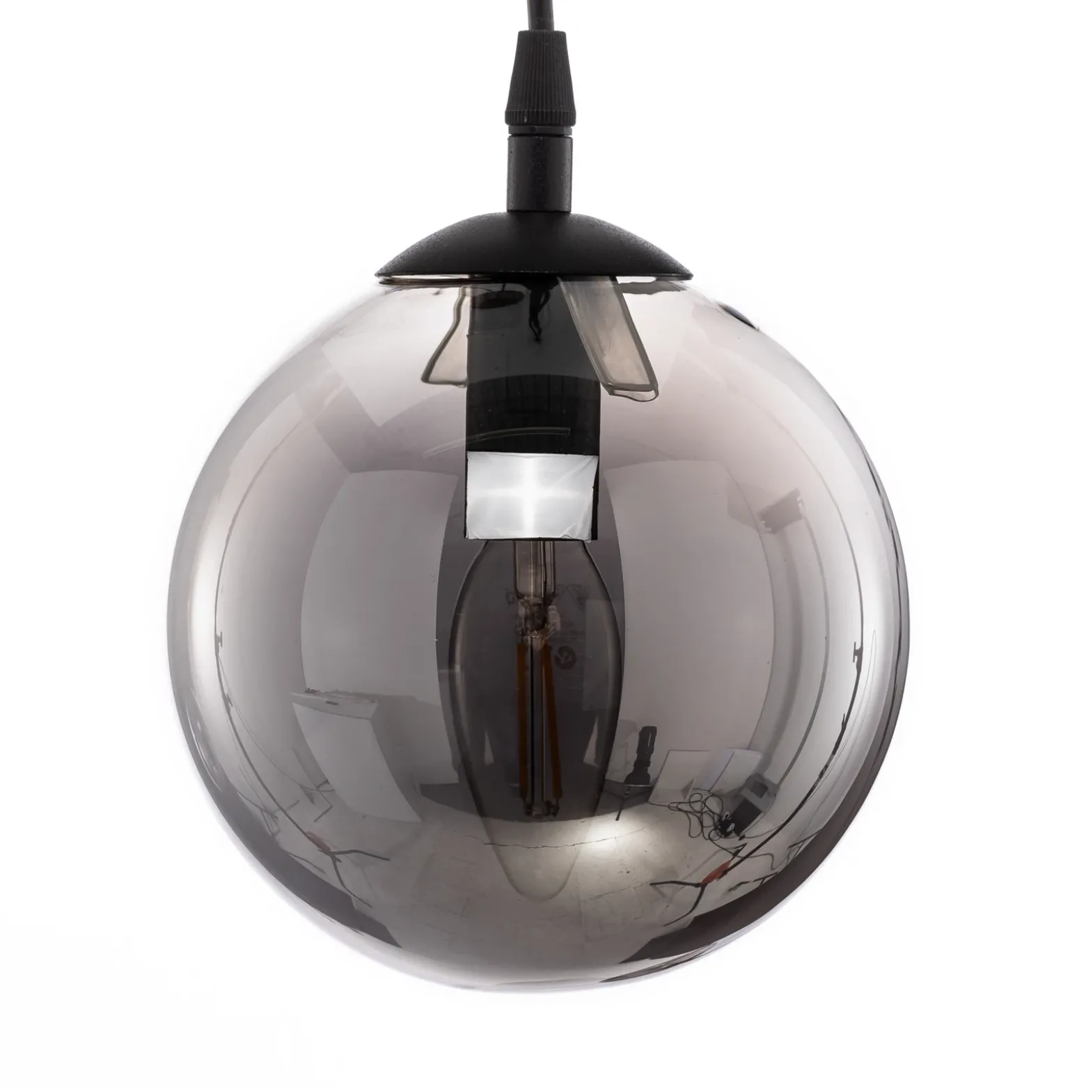 Lámpara colgante Glassy 3 luces descentrada, cristal grafito