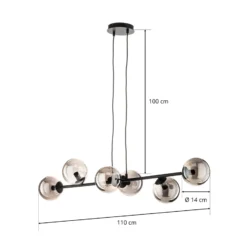Lámpara colgante Glassy, 6 luces, negro, grafito, cristal, 110 cm