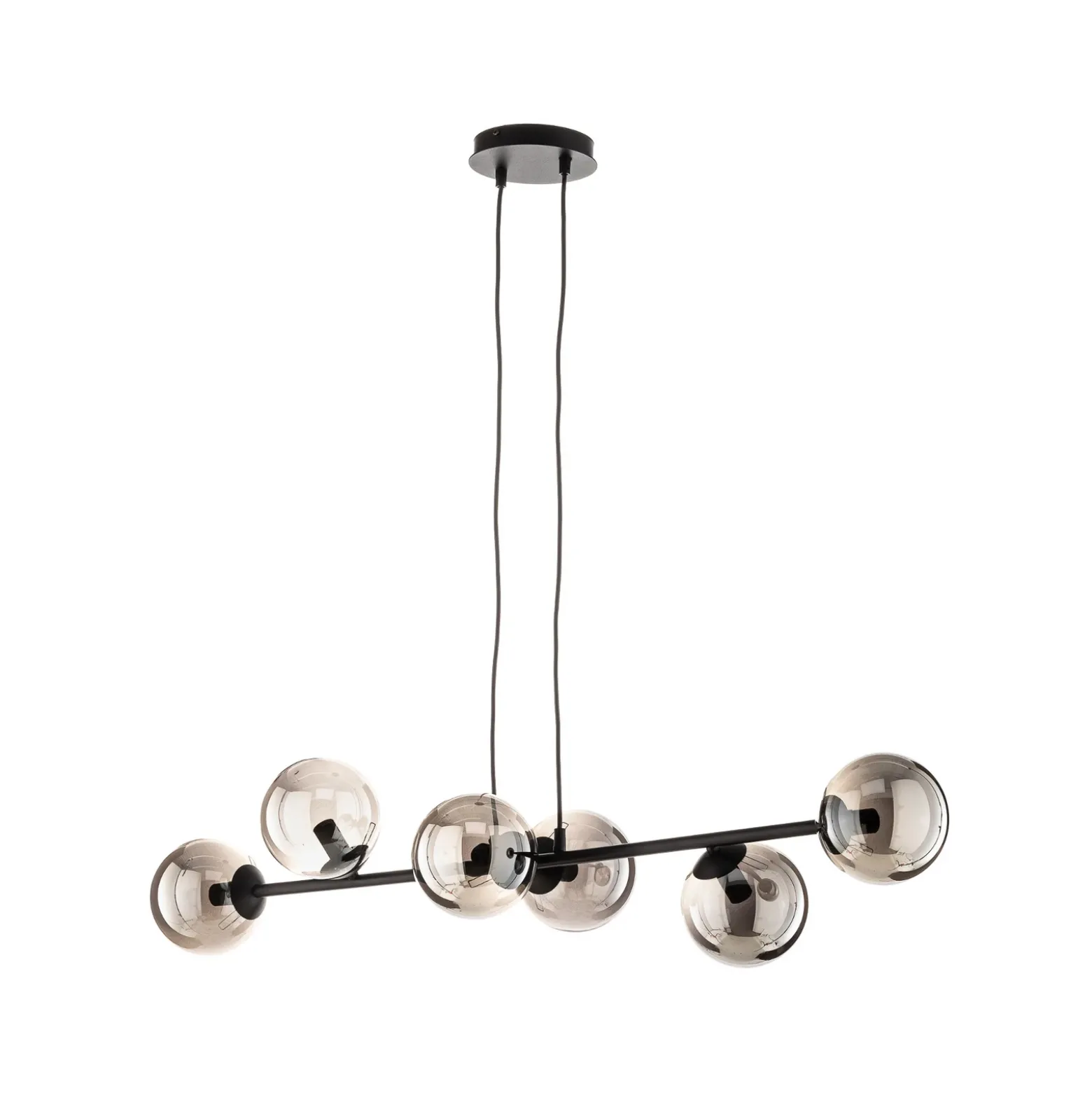 Lámpara colgante Glassy, 6 luces, negro, grafito, cristal, 110 cm
