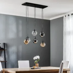 Lámpara colgante Glassy, 6 luces, grafito/ámbar/transparente, vidrio, 75 cm