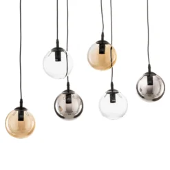 Lámpara colgante Glassy, 6 luces, grafito/ámbar/transparente, vidrio, 75 cm