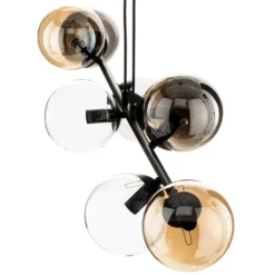 Lámpara colgante Glassy, 8 luces, negro, grafito/ámbar/transparente