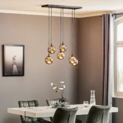 Lámpara colgante Glassy, 6 luces, negro, grafito, cristal, 75 cm