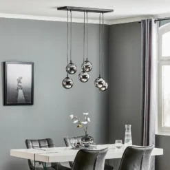 Lámpara colgante Glassy, 6 luces, negro, grafito, cristal, 75 cm