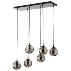 Lámpara colgante Glassy, 6 luces, negro, grafito, cristal, 75 cm