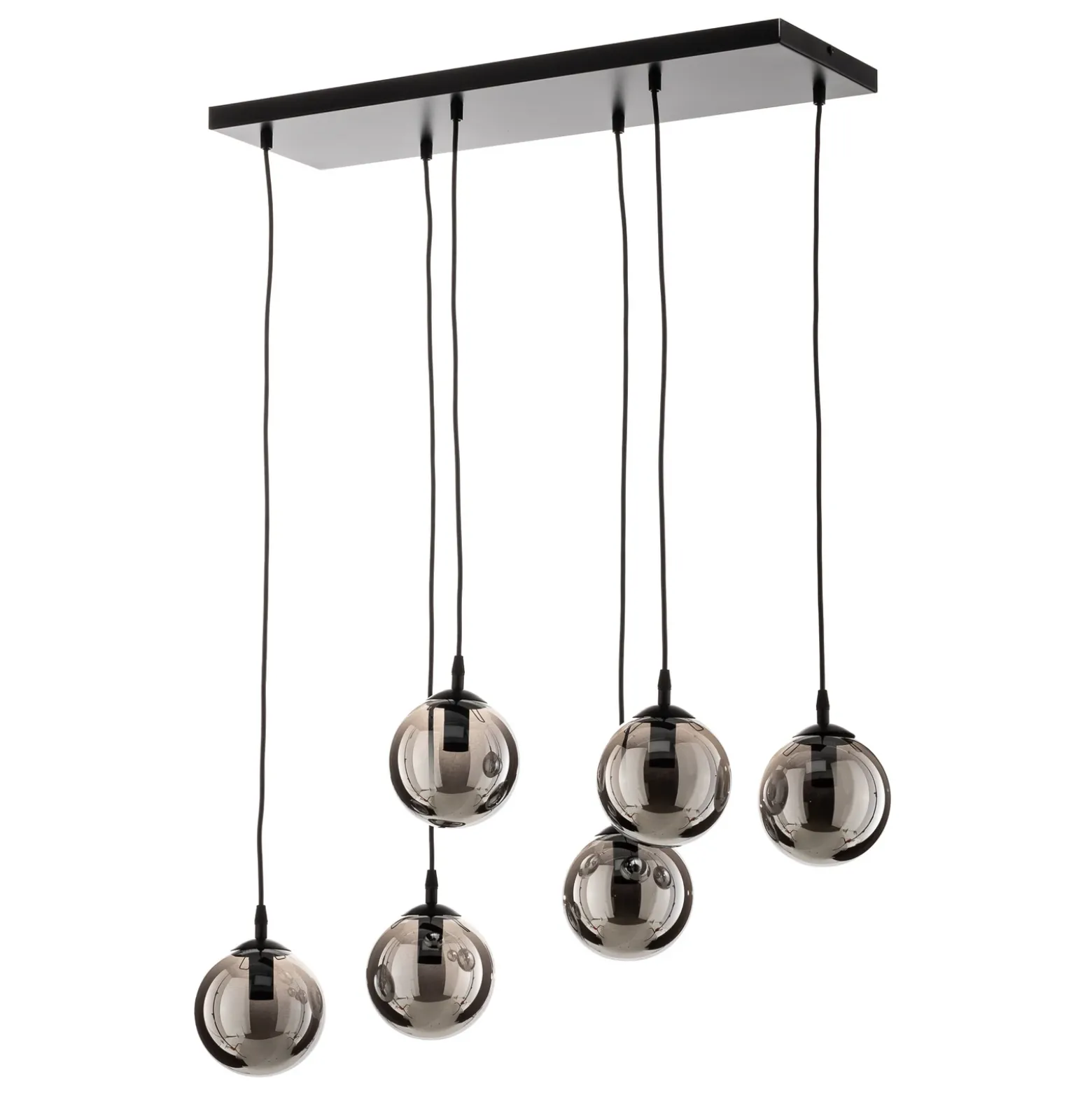 Lámpara colgante Glassy, 6 luces, negro, grafito, cristal, 75 cm