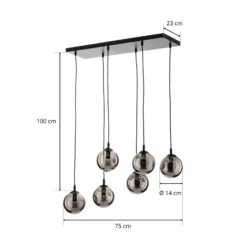 Lámpara colgante Glassy, 6 luces, negro, grafito, cristal, 75 cm