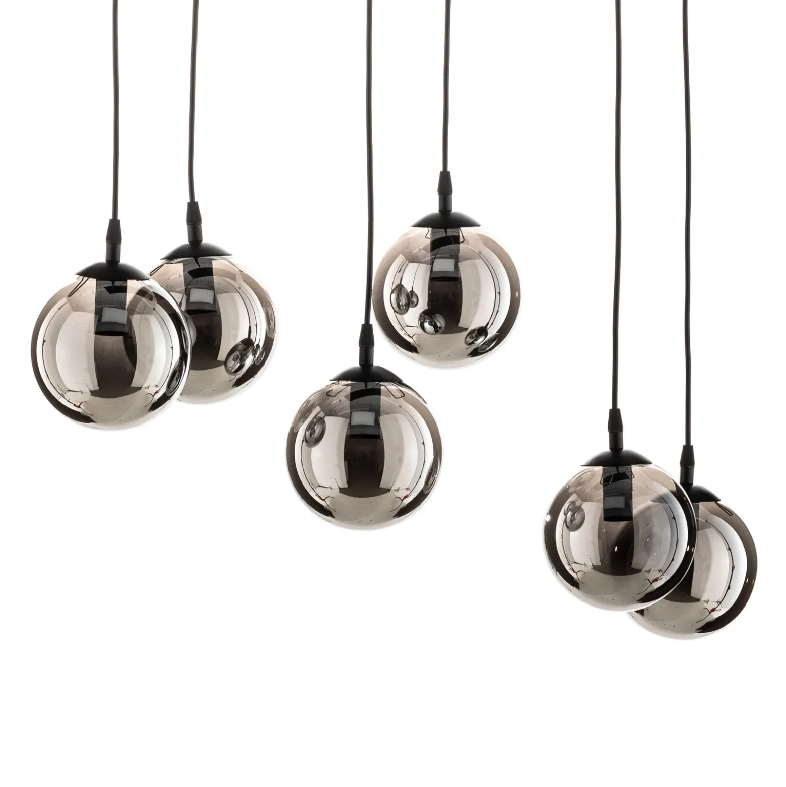 Lámpara colgante Glassy, 6 luces, negro, grafito, cristal, 75 cm