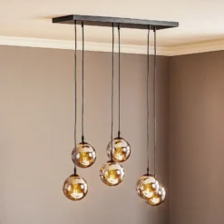 Lámpara colgante Glassy, 6 luces, negro, grafito, cristal, 75 cm