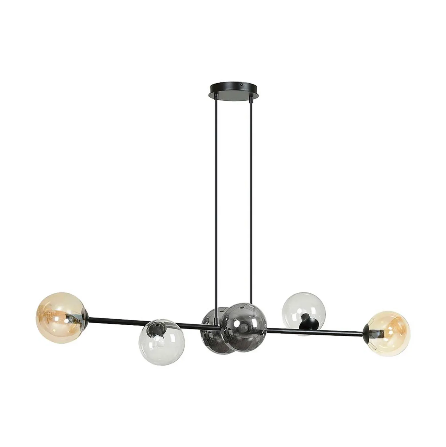 Lámpara colgante Glassy, 6 luces, grafito/ámbar/transparente, vidrio, 110 cm