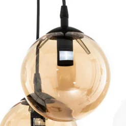Lámpara colgante Glassy, 9 luces, negro, grafito/ámbar/transparente, E14