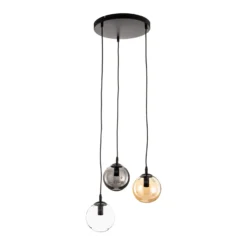 Lámpara colgante Glassy, 3 luces, redonda, grafito/ámbar/transparente, vidrio