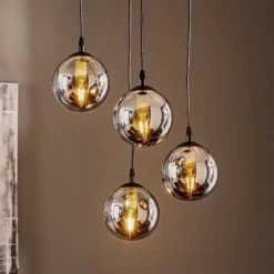 Lámpara colgante Glassy, 4 luces, negro, grafito, cristal, E14