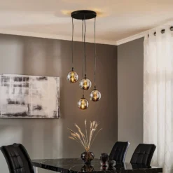 Lámpara colgante Glassy, 4 luces, negro, grafito, cristal, E14