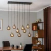 Lámpara colgante Glassy, 9 luces, negro, grafito, cristal, E14