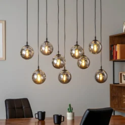 Lámpara colgante Glassy, 9 luces, negro, grafito, cristal, E14