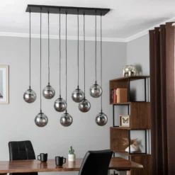 Lámpara colgante Glassy, 9 luces, negro, grafito, cristal, E14