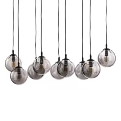 Lámpara colgante Glassy, 9 luces, negro, grafito, cristal, E14