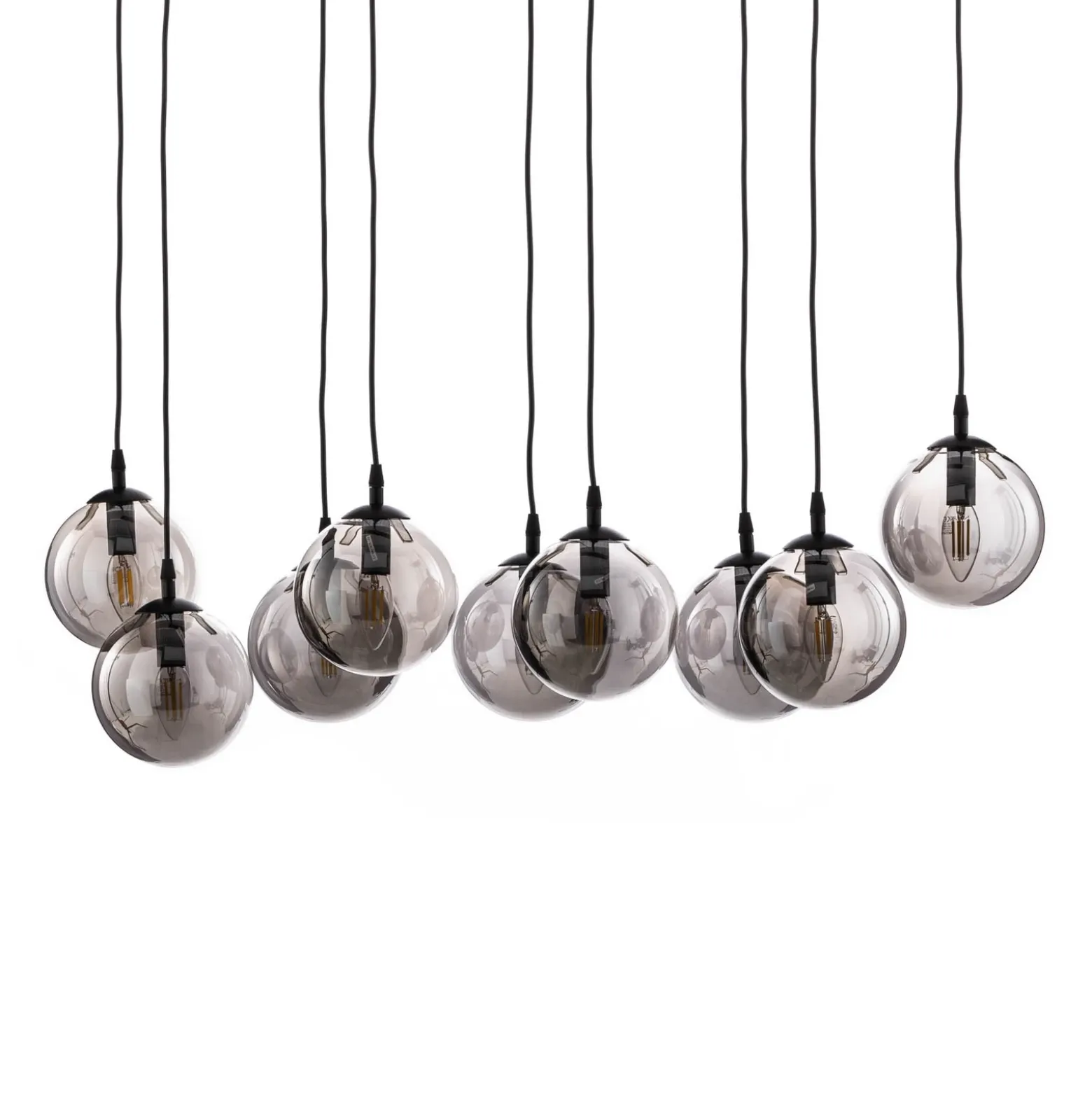 Lámpara colgante Glassy, 9 luces, negro, grafito, cristal, E14
