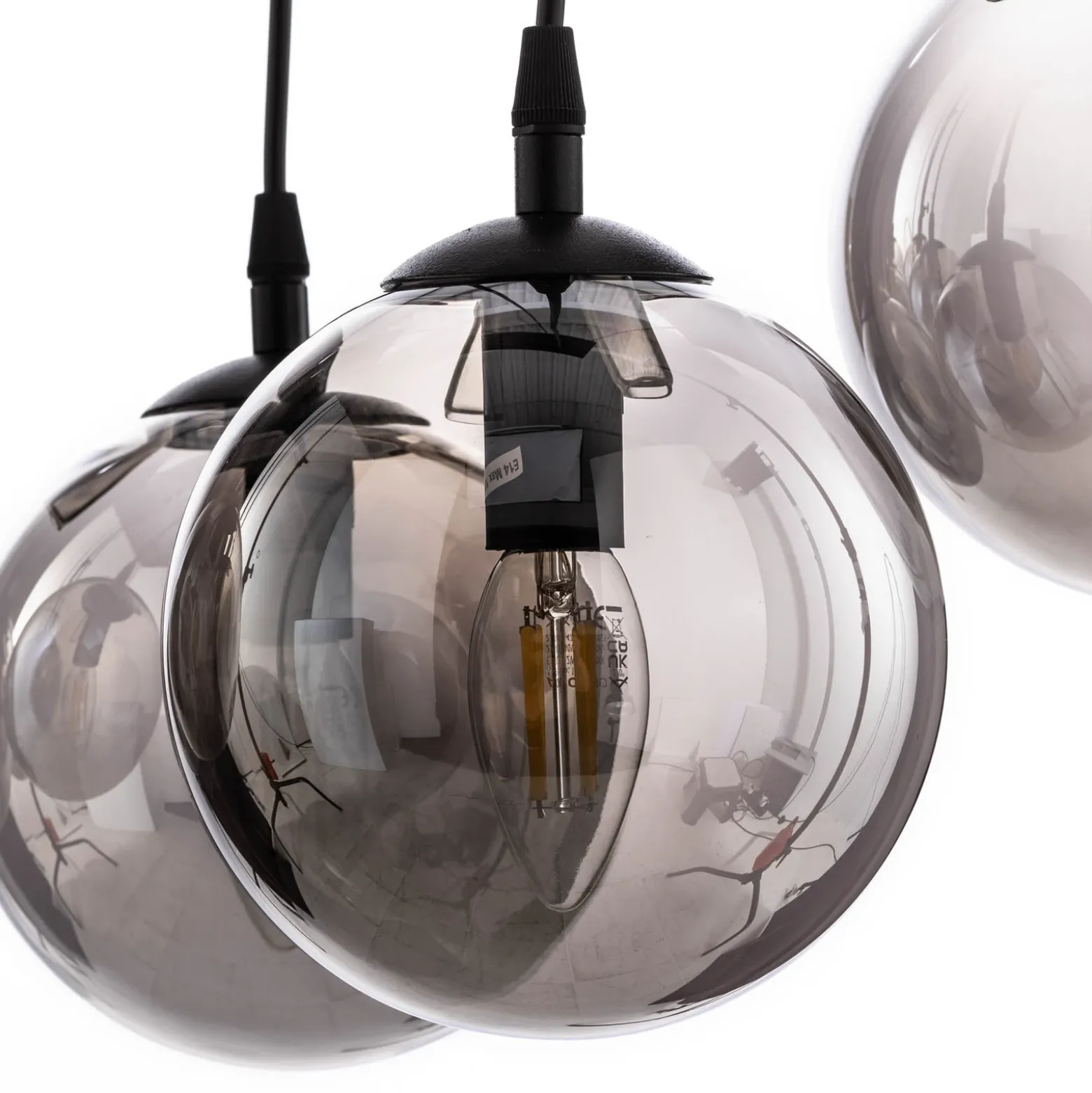 Lámpara colgante Glassy, 9 luces, negro, grafito, cristal, E14