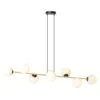Lámpara colgante Glassy, negro/dorado/ópalino, 140 cm, 8 luces